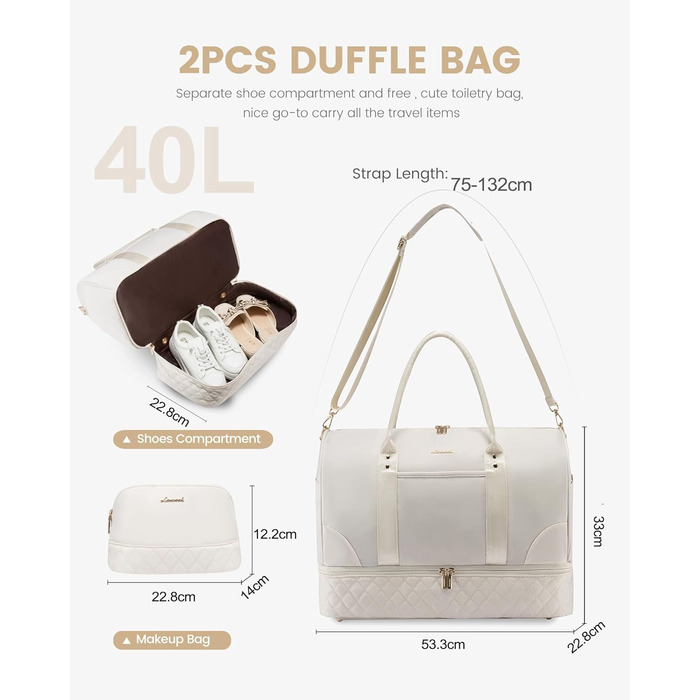 Сумка-мішок LOVEVOOK для жінок, 40л, 2 шт. (бежевий & хакі), з відділенням для взуття та мокрих речей, для подорожей, спортзалу, Gym, Yoga, ручна поклажа