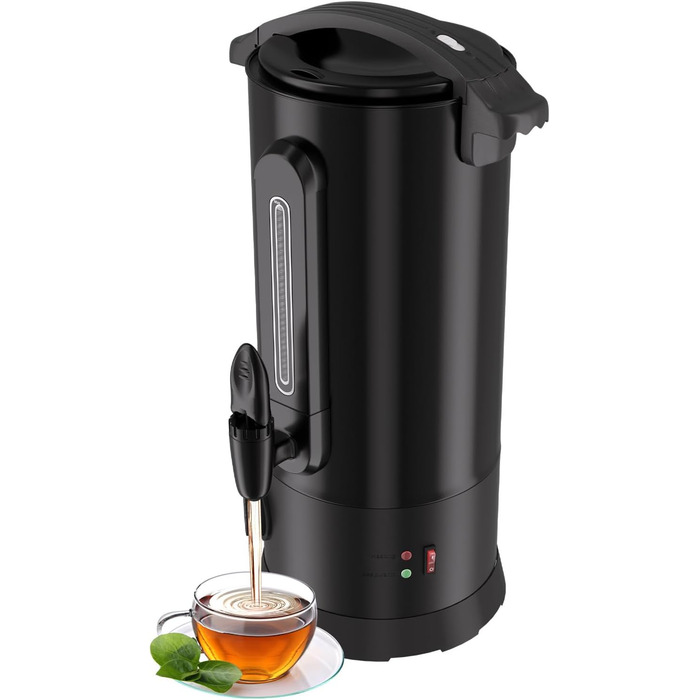 Глювайновий нагрівач з 10 чашками | 1500 Вт диспенсер гарячих напоїв з нержавіючої сталі з термостатом 30–110°C, функція підігріву та кран | Глювайновий автомат для вечірок (10 л, Чорний)