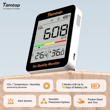 Temtop C1 - CO₂ монітор, термометр та гігрометр: точне вимірювання якості повітря вдома, в офісі, школі