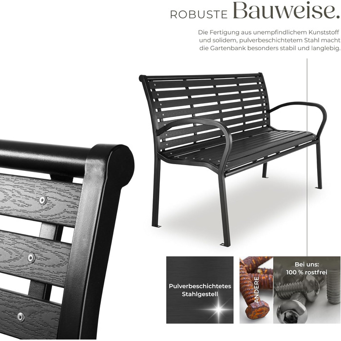 Садова лавка Tectake 3-місна преміум класу, для саду, тераси та балкона, витримує до 200 кг, 126x62x81.5 см, вологостійка дерев'яна лавка