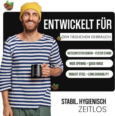 Термокружка з ручкою, подвійні стінки, вакуумна ізоляція, нержавіюча сталь 18/8, з 2 кришками, протиковзке дно, 440 мл, для офісу та робочого місця