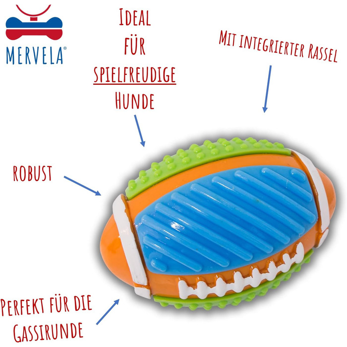 Футбольний м'яч для собак MERVELA, незламний, з брязкальцем (50 символів)