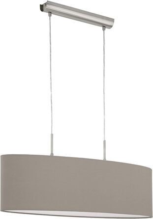 Підвісний світильник EGLO Pasteri, текстильний підвісний світильник на 2 полум'я, овальний підвісний світильник з металу срібла та тканини темно-коричневого кольору, цоколь E27, підвісний світильник L 75 см, довжина 750 мм одинарний