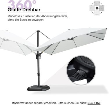 Парасолька від сонця PURPLE LEAF 300x300 см, велика підвісна парасолька-ампел з рукою-курбою, поворотом на 360° та хрест-підставкою для тераси та балкона, біла