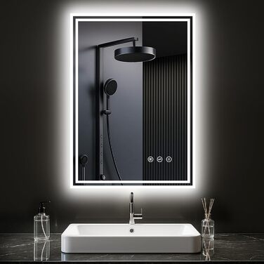 LED дзеркало для ванної кімнати з підсвічуванням 50x70 см, 3 кольори світла, регулювання яскравості, проти запотівання, сенсорне/кнопкове керування