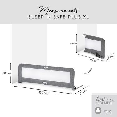 Захисний бортик для ліжка Hauck Sleep N Safe Plus XL (Сірий Меланж) для дітей від 18 міс. до 5 років, 150x50x44 см, складаний, портативний