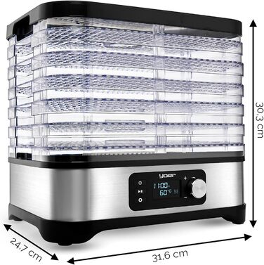 Дорівка для продуктів VitaSave FD01S з нержавіючої сталі, 450W, 6 ящиків, 9 аксесуарів, 4725 см², таймер 24 год, LED-дисплей, BPA-free, для фруктів та сухофруктів