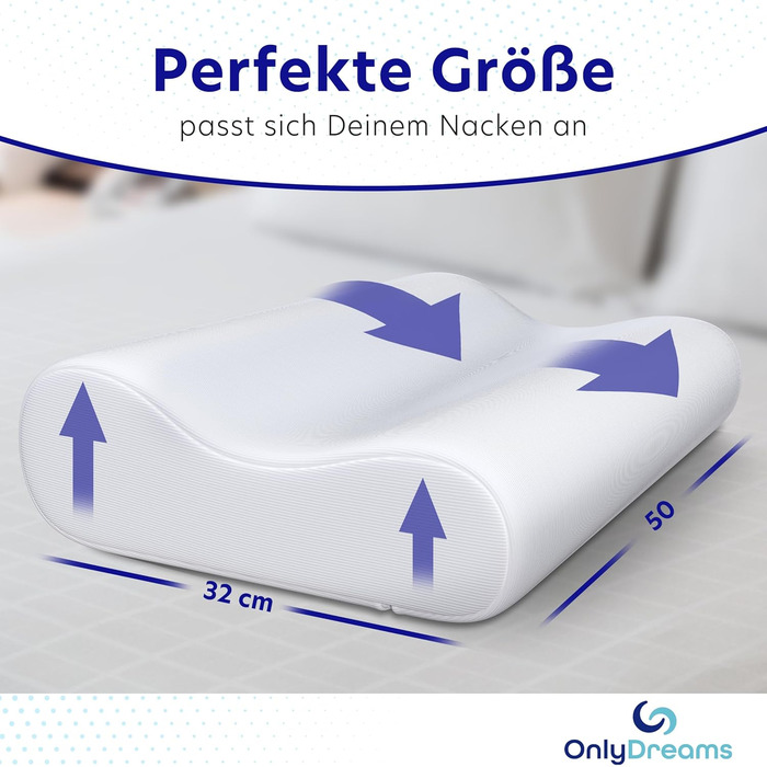 Ортопедична подушка для шиї OnlyDreams з гелевим шаром | Регульована висота + вибір жорсткості | Чохол з алое вера | Підходить для сну на спині, животі та боці - Oeko-Tex (Basic, 50x32x11/9 см)