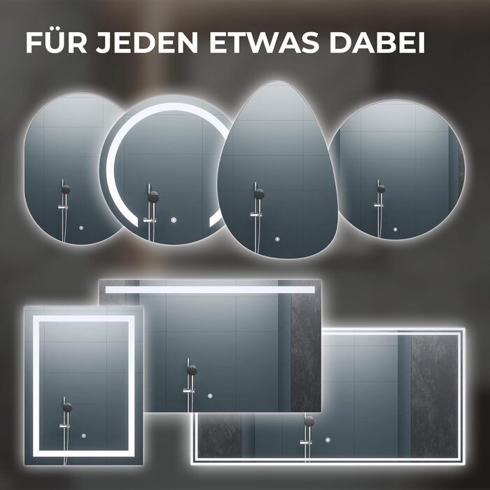 Дзеркало для ванної кімнати BR Bringer LED, діаметр 80 см, з підсвічуванням, протизапітнінням, регулюванням яскравості, енергозбереженням, 3 кольори світла, сенсорне керування та функція пам'яті (BRRS201)