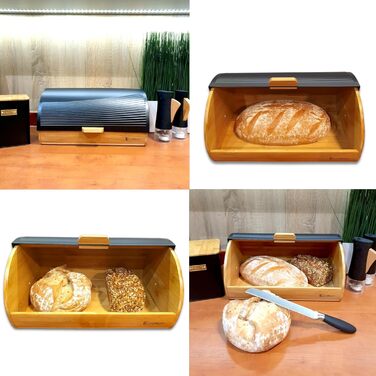 Бамбуковий контейнер для хліба EliteHoff з металу Бамбуковий контейнер для хліба з рулонною кришкою