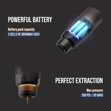 WACACO Електрична портативна кавомашина: 4 види кави, швидкий нагрів, 3 акумулятори 3000mAh, 20 Bar, для меленої кави та капсул NS, сенсорний екран, темно-бордовий