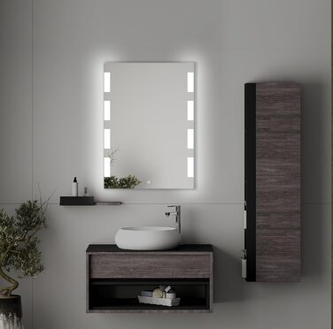 Дзеркало для ванної кімнати 50x70 см з підсвічуванням LED, сенсорний вимикач, бічне підсвічування