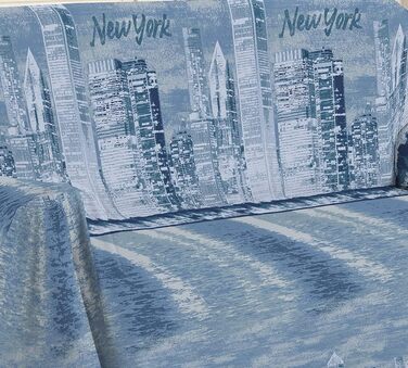 Плед для дивана, барвистий, візерунок Нью-Йорк 250 х 290 см - Універсальний плед для дивана з бавовни - Покривало Granfoulard Літня ковдра двоспальне ліжко - (Синій, 1 площа - 180X290)