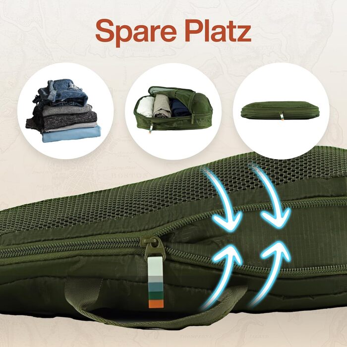 Набір компресійних органайзерів для одягу TRAVEL DUDE (4 шт.), легкі пакувальні куби з переробленого пластику для валізи та рюкзака, темно-зелені