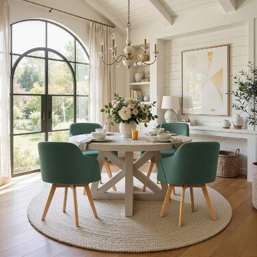 Обідні стільці Bekrvio 2 шт. з обертанням та підлокітниками – 360° стільці для обідньої кімнати, стільці до обіднього столу з тканини льон, дерев'яні ніжки з масиву бука, м'які жовті стільці для обідньої кімнати (2 шт., зелений льон)