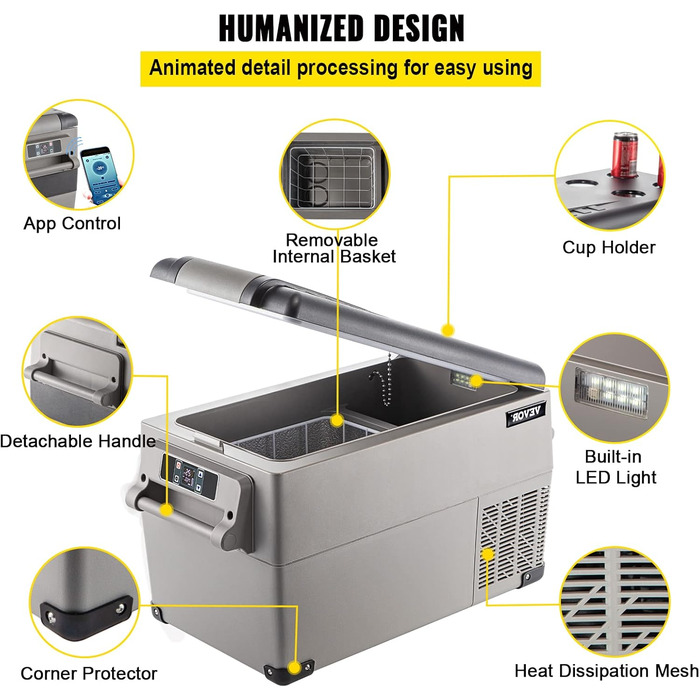 Автохолодильник VEVOR 35л нержавіюча сталь 12/24V, 220V: портативний компресорний міні-холодильник для авто, вантажівок, кемпінгу (-20°C до +20°C)