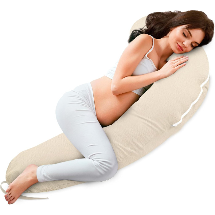 Подушка для вагітних Totsy Baby XXL: комфортна підтримка тіла, 190 см, бавовна, Oeko-Tex, бежева з зірками