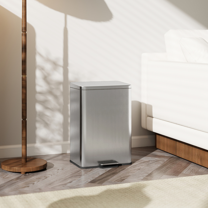 Відро для сміття 20 л з м'яким закриттям кришки, педаллю та знімним внутрішнім відром, срібного кольору, розміром 34,2 x 30,6 x 44,2 см