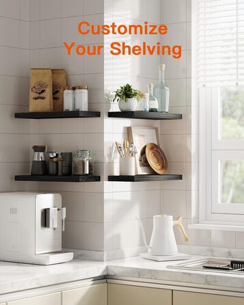 Полиця настінна Pipishell Wandregal Holz 40 см, набір 4 шт., дерево Paulownia, чорна - для кухні, ванної, спальні, офісу