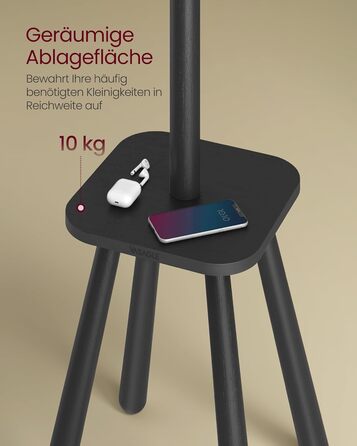 Стійка для одягу VASAGLE з 8 гачками та полицею, 170,5 см, чорний колір, RCR033B01