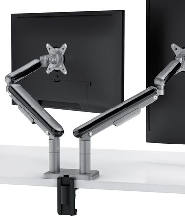 Підставка для двох моніторів Desktronic, до 32 дюймів, 8 кг, 360° обертання, регулювання висоти, міцна конструкція, проста установка, для великих моніторів, ергономічна, VESA 75/100, чорна