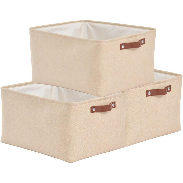 Ящики для зберігання OCOHOME з тканини, кошики для зберігання з 3 предметів, складні кошики з тканини для іграшок, одягу, будинку, білизни (маленькі) (бежеві, S)