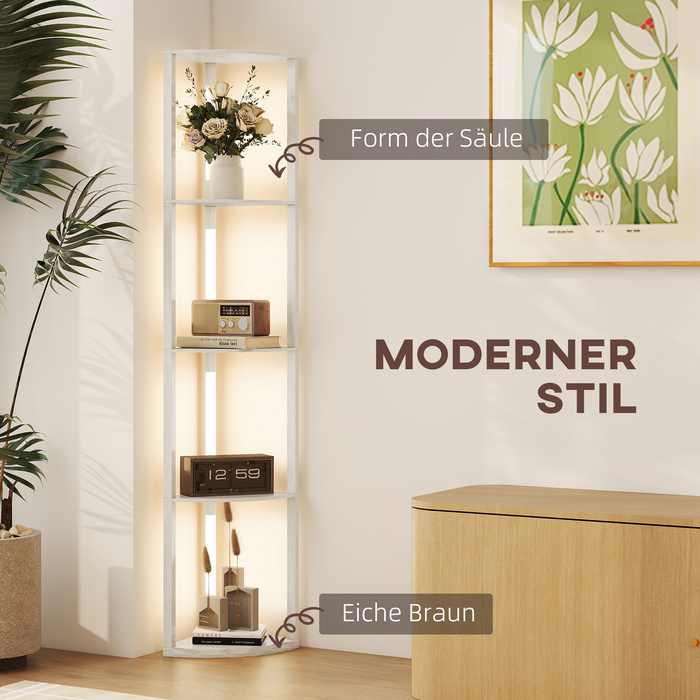 Світлодіодна настінна лампа-полиця з 4 ящиками, регульоване освітлення, тепле біле світло, колір дуб, розмір 41x30x164 см