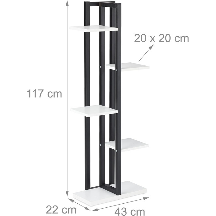 Полиця для рослин Relaxdays, сходи для квітів 5 полиць, 117x43x22 см, сталь/МДФ, всередині, чорний і білий