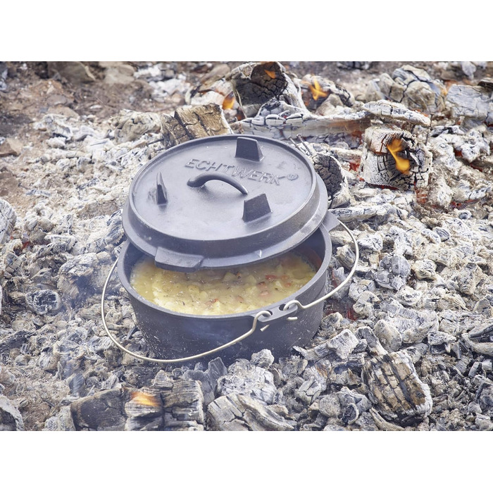 Нідерландський казанок Echtwerk Dutch Oven з чавуну, 4.9 л, готовий до використання, кришка-сковорода, для гриля, чорний, лімітована серія