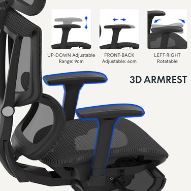 Крісло офісне FLEXISPOT ErgoX з регульованою поперековою підтримкою, 4D підлокітниками та 2D підголівником, дихаючий матеріал, висота регулюється, вантажопідйомність до 130 кг