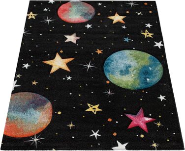 Дитячий килимок Paco Home, ігровий килимок для дитячої кімнати з космічним малюнком, чорного кольору, розмір (120 х 170 см)
