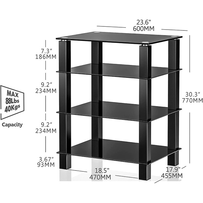 Стійка під телевізор FITUEYES HiFi Regal Audio Schrank Glas & Alu 600x455x762мм AS406001GB