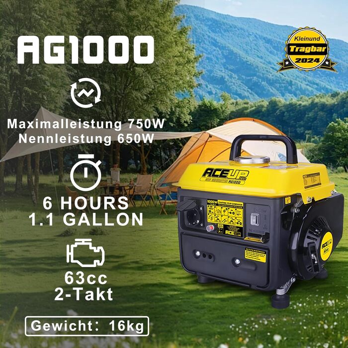 Генератор Aceup Energy Inverter 2000W: тихий бензиновий генератор з USB, 230V/12V, 19.8кг