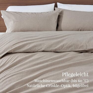 Бетліняна постільна ковдра 200x220 з бавовни бежевого кольору, супер м'яка, 100% бавовна, попередньо випрана, з льоноподібною текстурою, сертифікат ÖKO-TEX, комплект постільної білизни 200x220 + 2 наволочки 80x80 з блискавкою