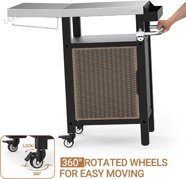 Столик для гриля Onlyfire, візок для барбекю з великою робочою поверхнею, з відкидними бічними полицями, з нержавіючої сталі, 143.5 x 56 x 91 см, двостулковий