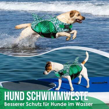 Рятувальний жилет для собак Eyein, рятувальний жилет у формі Акули для собак з високою плавучістю і стійкістю до розриву, рятувальний жилет для собак регульованого розміру для плавання, катання на човнах і в басейні (зелений, М) М зелений
