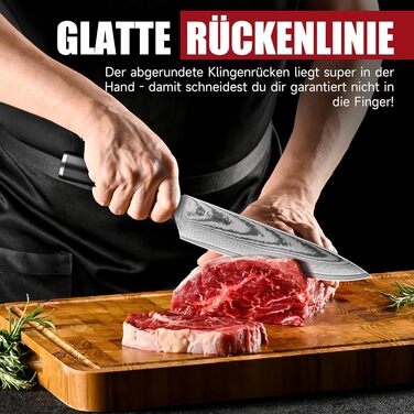 Ніж Sunnecko Дамаск 20см: професійний кухонний ніж з високоякісної сталі Дамаск, стійкий до корозії та довговічний. Ідеальний подарунок для кухарів-професіоналів та любителів.