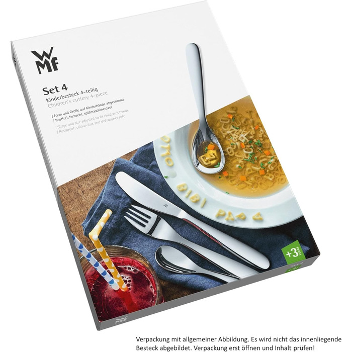 Набір дитячого столового прибору WMF Kinderbesteck Set, нержавіюча сталь, 4 шт., для дітей від 3 років, Cromargan, придатний для миття в посудомийній машині, без гравіювання