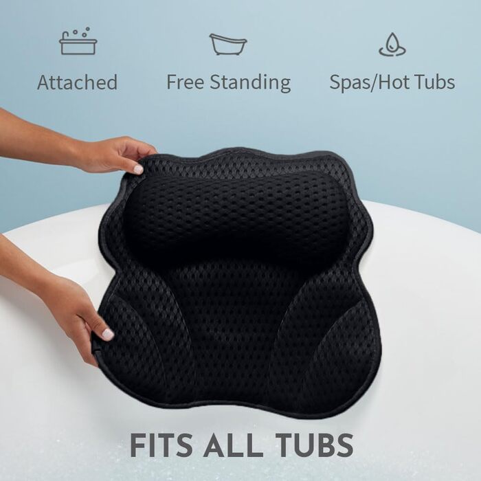 Подушка для ванни WONDERfoam з ергономічною підтримкою голови, шиї та спини, антиковзаюча, машинного прання, дихаюча, швидковисихаюча, сітчаста