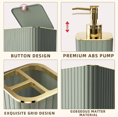 Набір аксесуарів для ванної кімнати, 25 предметів, салатовий, з душовою завісою та килимками