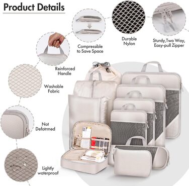 Набір органайзерів для валізи та рюкзака 10 предметів, компресійні сумки для одягу та речей у подорож, чорний