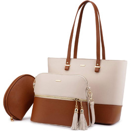 LOVEVOOK Набір сумок для жінок: 3 шт. (шоппер, сумка на плече, сумка з ручкою) для подорожей, роботи, покупок (бежевий+коричневий)