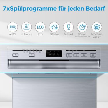 Посудомийна машина Midea SV 5.14K10C, 45 см, 10 комплектів, вбудована, WIFI, 8 програм, 44 дБ, автоматичне відкриття дверцят, таймер затримки 0-24 год, Inox