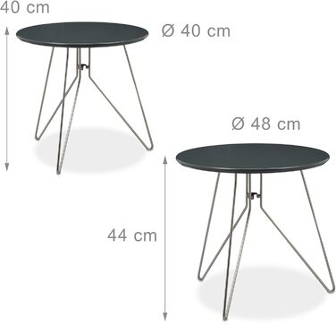 Набір приставних столів Relaxdays з 2 шт. , круглі гніздові столи з металевим каркасом, приставні столики, стільниця 40 і 48 см, МДФ, стандарт (сірий)