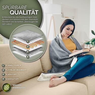 Електрична ковдра з таймером 200 x 180 см | 9 температурних режимів | Ковдра для ліжка та дивана | Електрична ковдра з цифровим дисплеєм (180x130 см, світло-сіра)