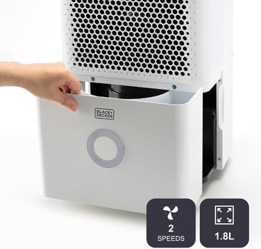 Зволожувач повітря BLACK+DECKER BXDH12E, 12 л/24 год, функція сушіння, 2 швидкості, резервуар 1.8 л, програмування 24 год, знімний та миючий фільтр, до 25 м², тихий