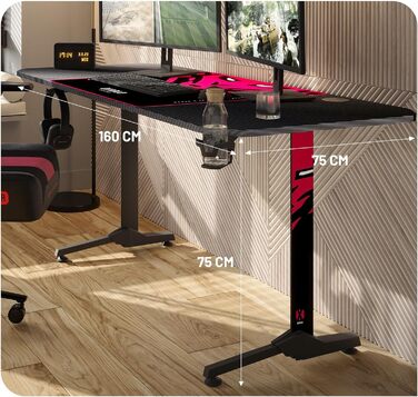 Ігровий стіл Diablo X-Mate 160x75x75 см: карбонова стільниця, підставка для навушників, тримач для напоїв