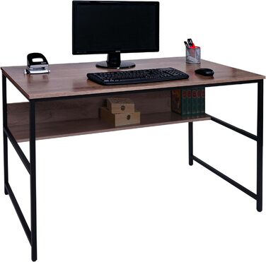 Письмовий стіл HWC-K80, Стіл офісний, Стіл комп'ютерний, Полиця для робочого столу, МДФ металевий 120х60см - (Сіро-коричневий)