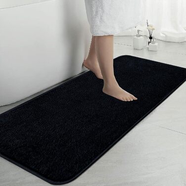 Комплект килимків для ванної кімнати: м'який мікрофібровий килимок 50x80 см та килимок для унітазу 50x40 см, чорний, нековзний, для ванної кімнати