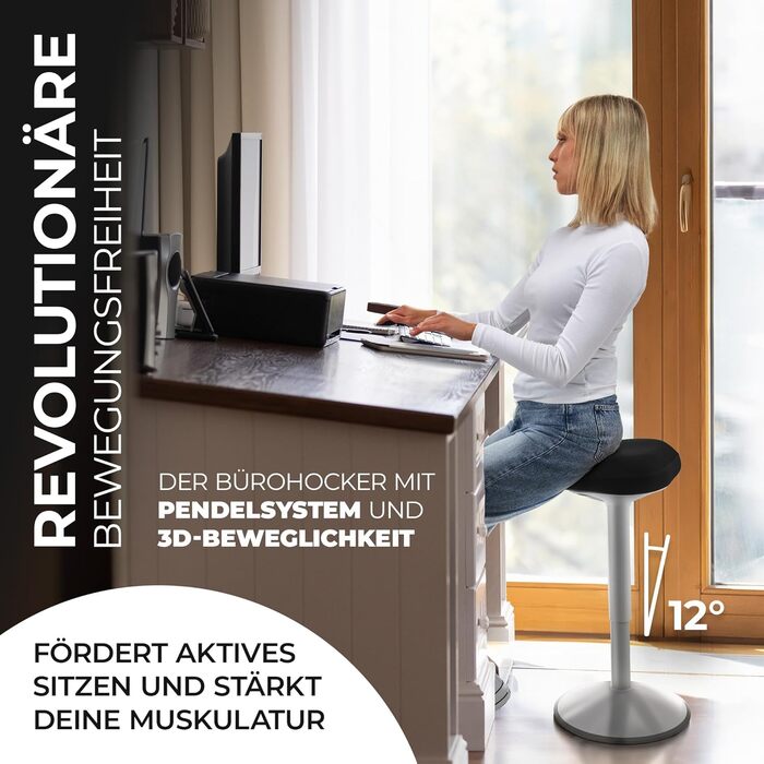 Офісний стілець SMART-Sitzen з ефектом свингу, регульована висота, чорний. Ергономічний стілець для дому та офісу, обертовий, нековзний.